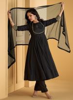 Pure Silk Black Party Wear Embroidery Work Readymade Salwar Suit